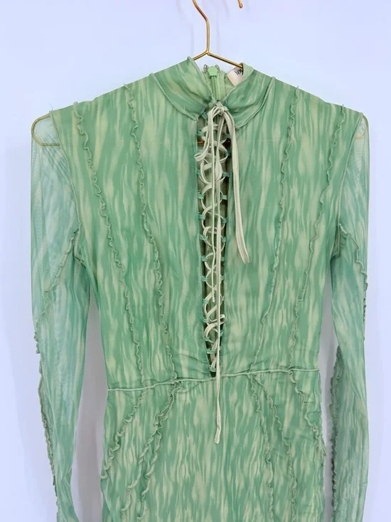 House of CB | Dresses | House Of Cb Green Mesh Lace Up Mini Dress Size ...